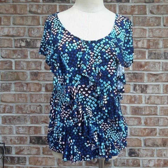 Laura Ashley Print Ruffle Short Top M - Picture 1 of 5